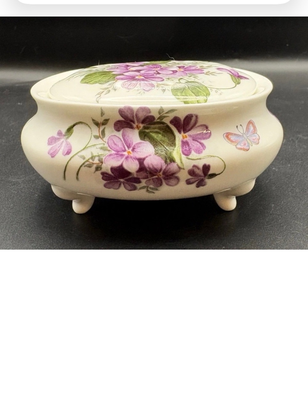 Butterfly fine bone china Straffordshire England Violet trinket/jewelry box